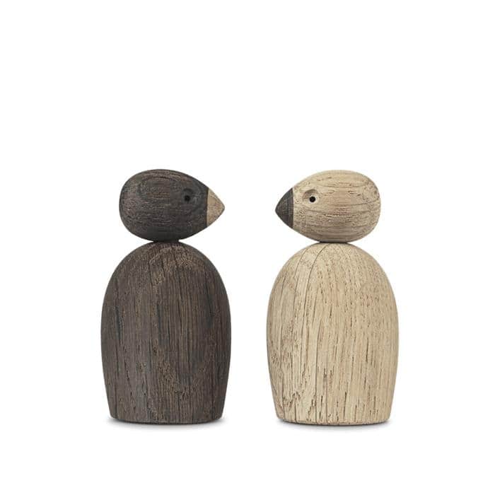 Kay Bojesen Pair Of Sparrows, Oak/Smoked Oak - H: 2.2"