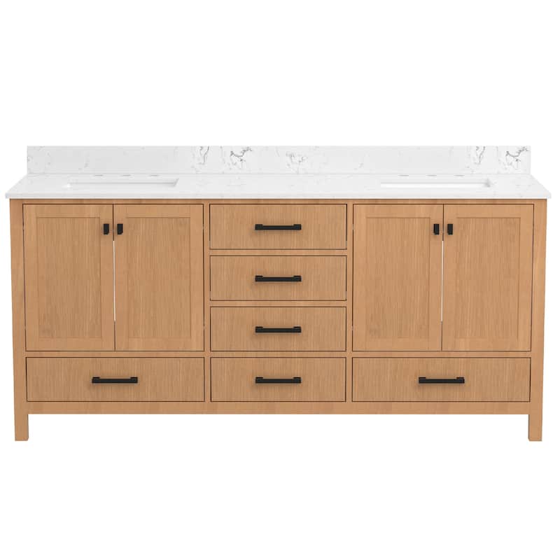 StarrySky 72 inch Undermount Double Sink Bathroom Vanity with Engineered Carrara Marble Top