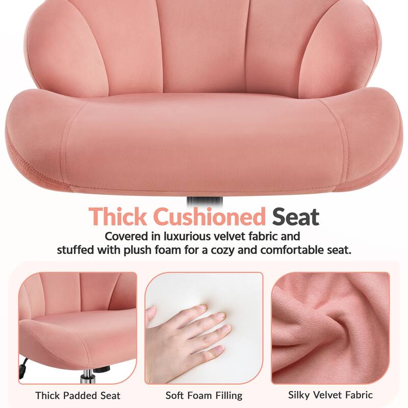 Yaheetech Upholstered Swivel Office Chair with Tufted Shell-Shaped Back for Bedroom Salon
