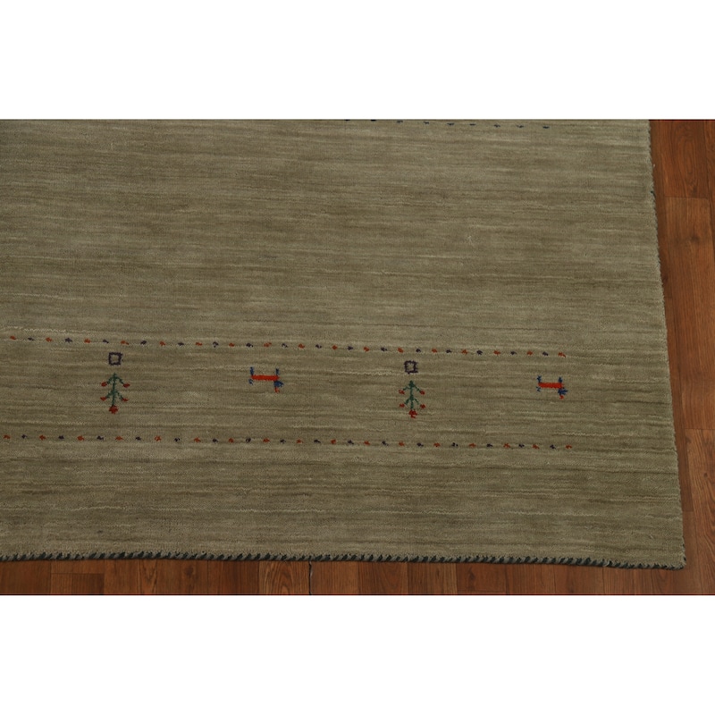 Hand Knotted Oriental 100% Wool Carpet Tribal Animal Pictorial Green Gabbeh Area Rug - 9' 9'' X 8' 1''