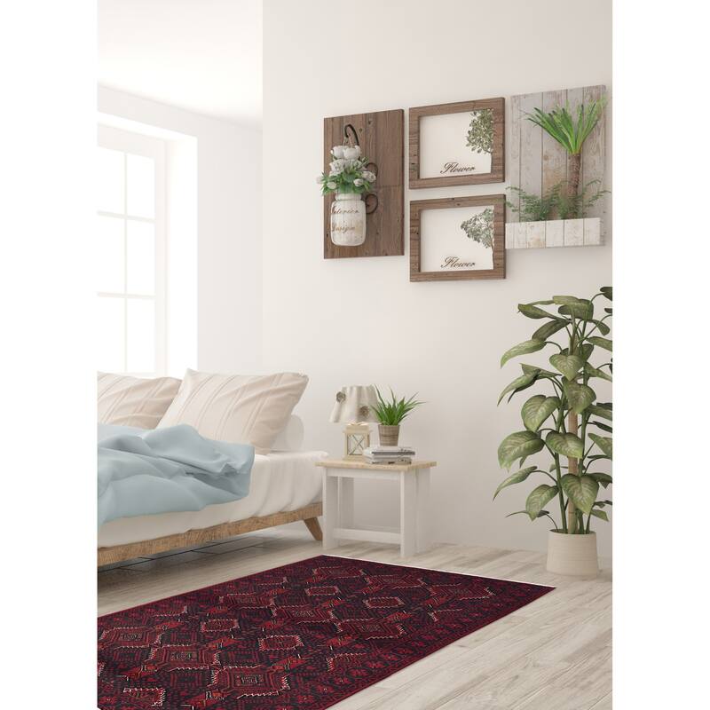 ECARPETGALLERY Hand-knotted Teimani Black, Red Wool Rug - 3'5 x 6'1