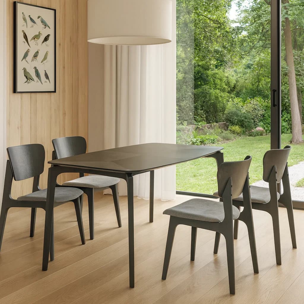 Kalie 5 Piece Dining Table Set with 4 Chairs, Gray Fabric Upholstery