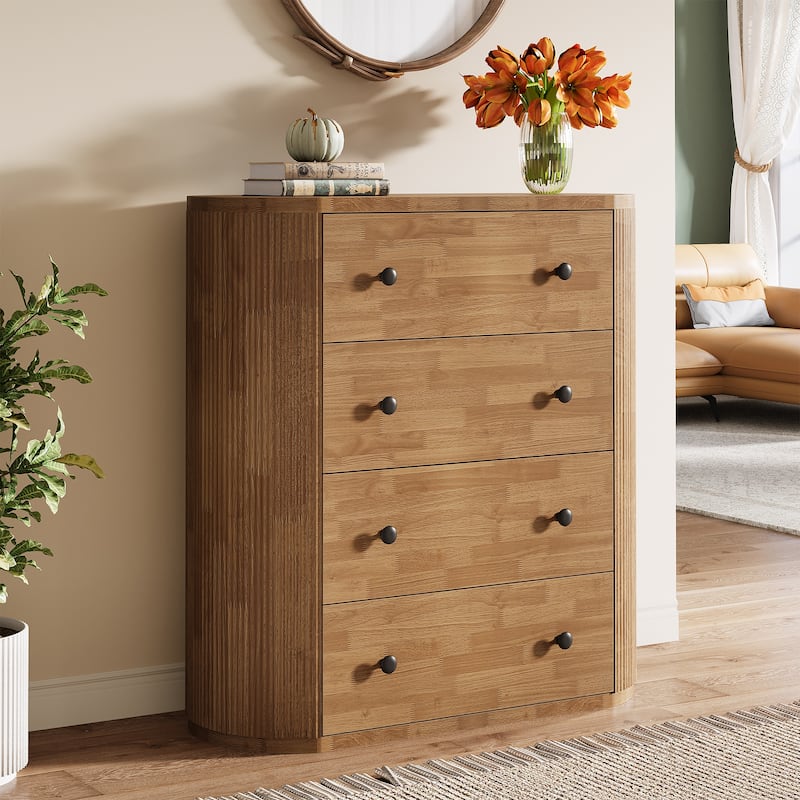 4-Drawer Dresser for Bedroom, Fluted Wooden Chest of Drawers - Brown