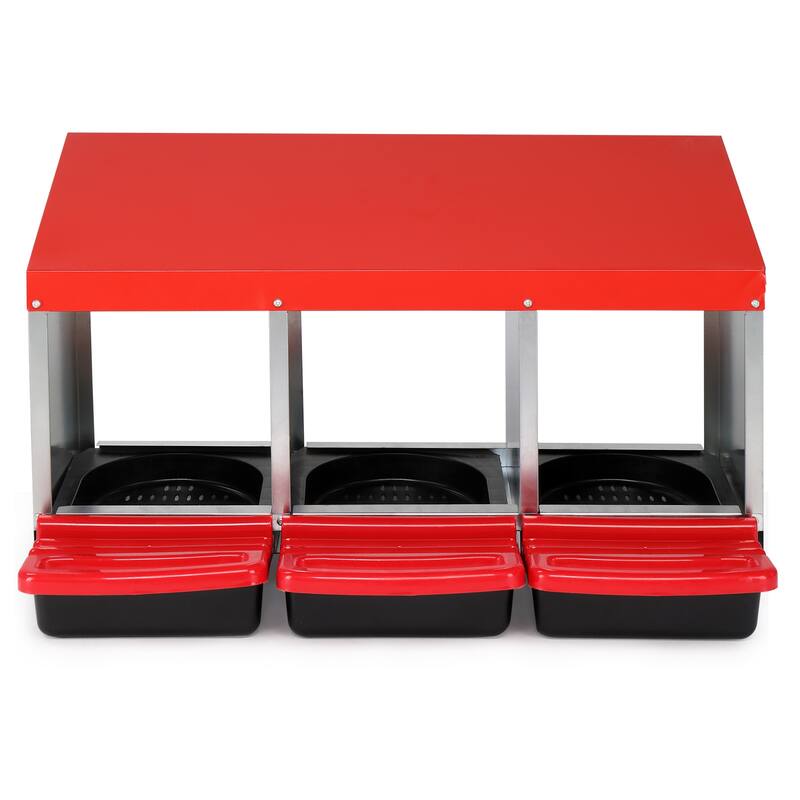 3 Compartment Chicken Egg Nesting Box with Roll Out Plastic Baskets for Hens