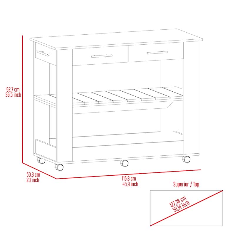 TUHOME Cala Kitchen Island 46 Kitchen Island with 2 Drawers