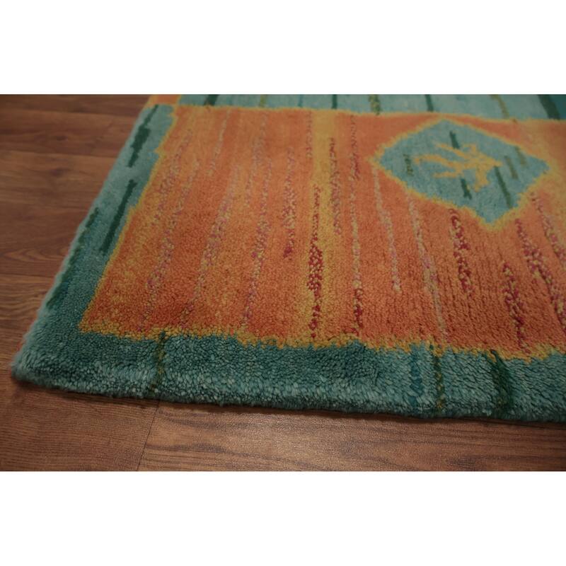 Hand Knotted Oriental 100% Wool Carpet Tribal Geometric Navy Blue & Blues Gabbeh Area Rug - 5' 6'' X 3' 7''