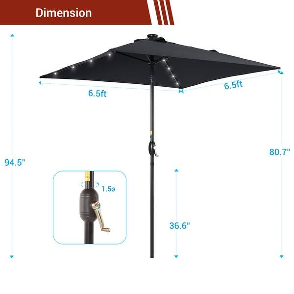 LIVOOSUN 6.5×6.5FT LED Square Patio Umbrella with UPF50+, Tilt Function, and Wind-Resistant Design——Experience Outdoor Comfort