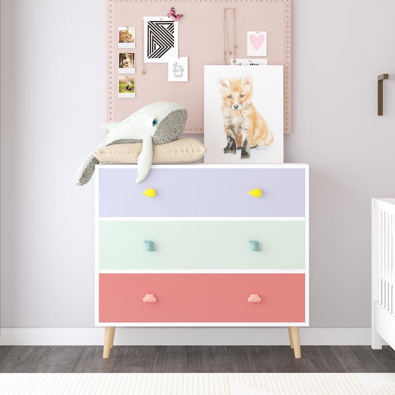 Anmytek Kids 3 Drawer Chest with Pastel Drawers Cartoon Handles Nursery and Playroom Storage