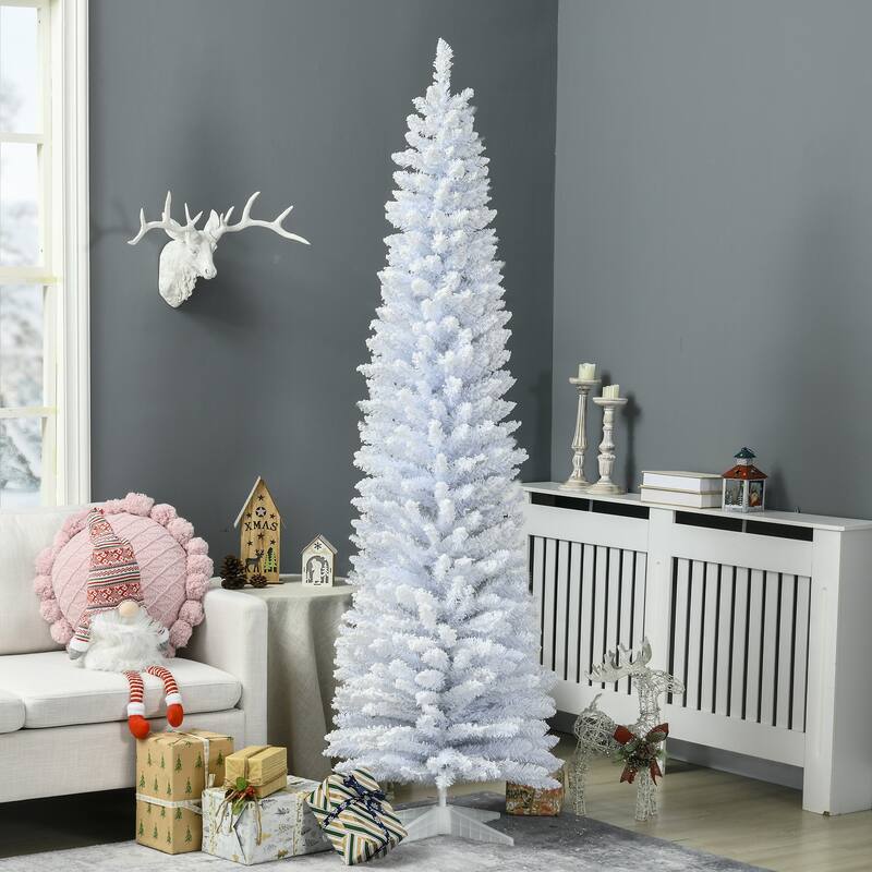 Artificial Snow Flocked Christmas Tree, 7ft Slim Pencil Design, Fire-Safe and Easy Setup