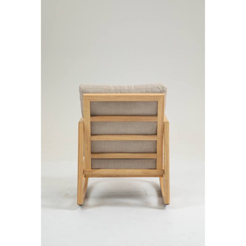 Comfortable Upholstered Glider Chair with Natural Rubberwood Frame and Khaki Finish