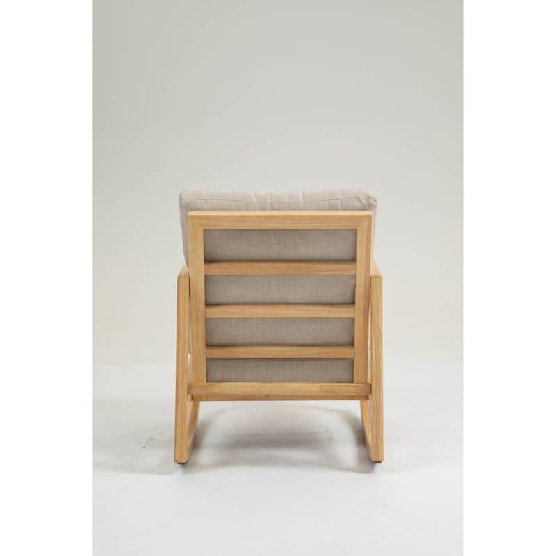 Rubberwood Glider Chair with Khaki Upholstery and Deep Cushions