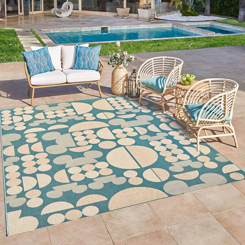 Disney Mickey Mouse Studio Modern Classic UV Protected Polypropylene Flatweave Indoor/ Outdoor Area Rug Collection - 8'9"x13'1" - Mod Mouse Oasis - Rectangle