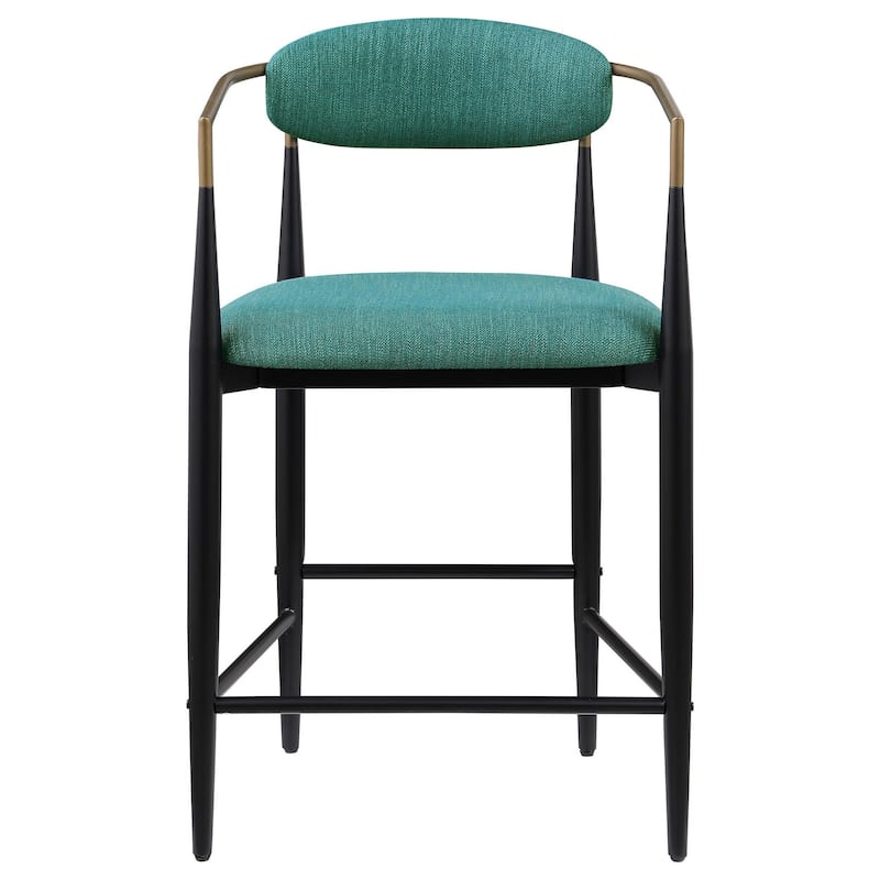 Tiara Counter Height Chair Set of 2, Teal Green, Black Metal 25 Inch