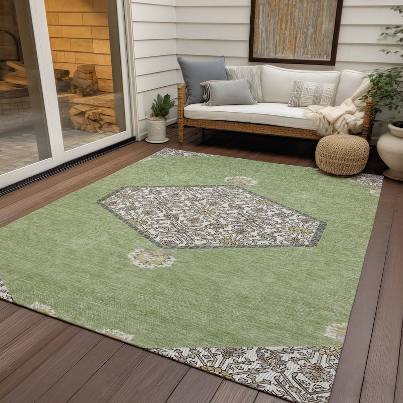 Machine Washable Indoor/ Outdoor Traditional Chantille Rug - Aloe - 10' x 14'