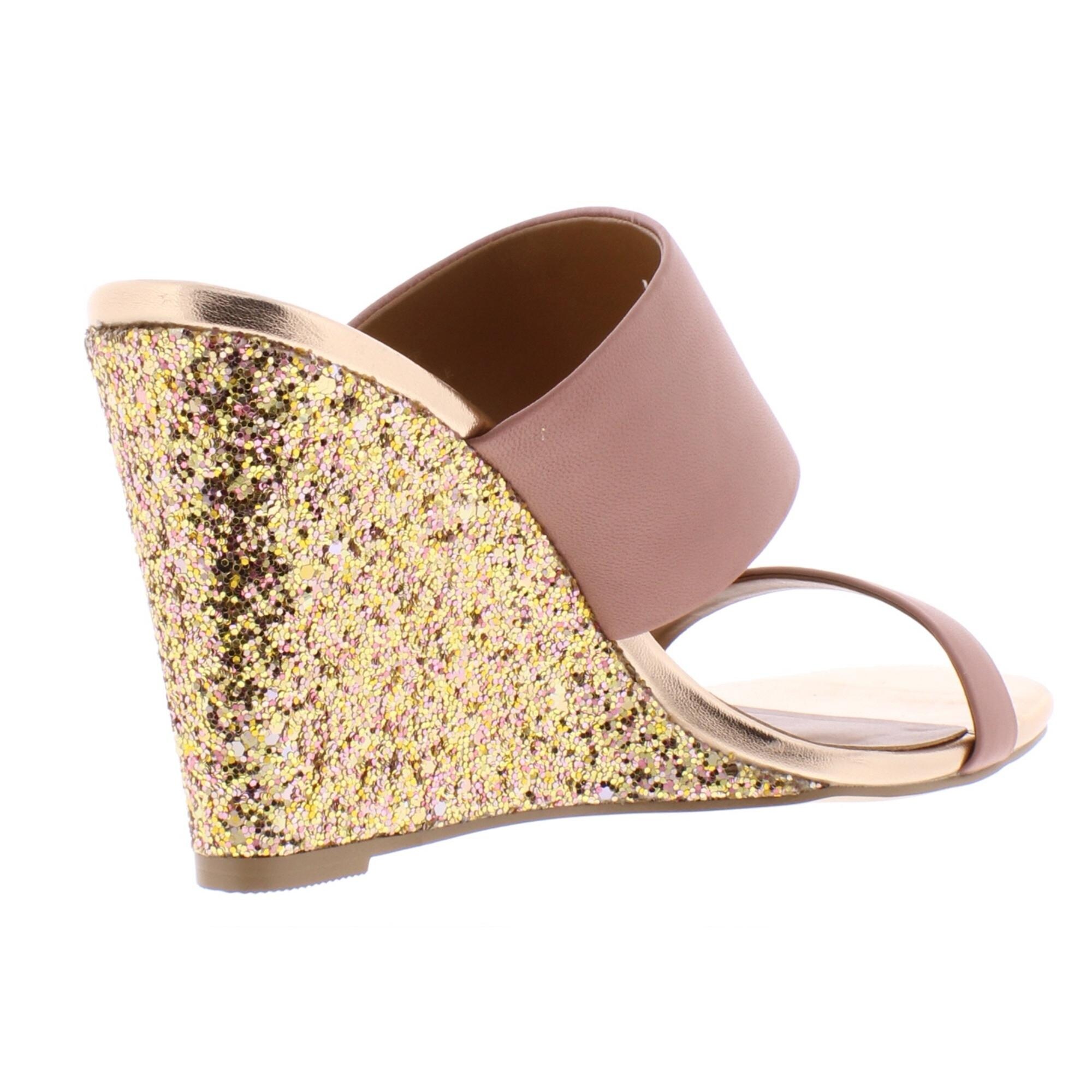 kurt geiger womens charing wedges leather glitter pale pink