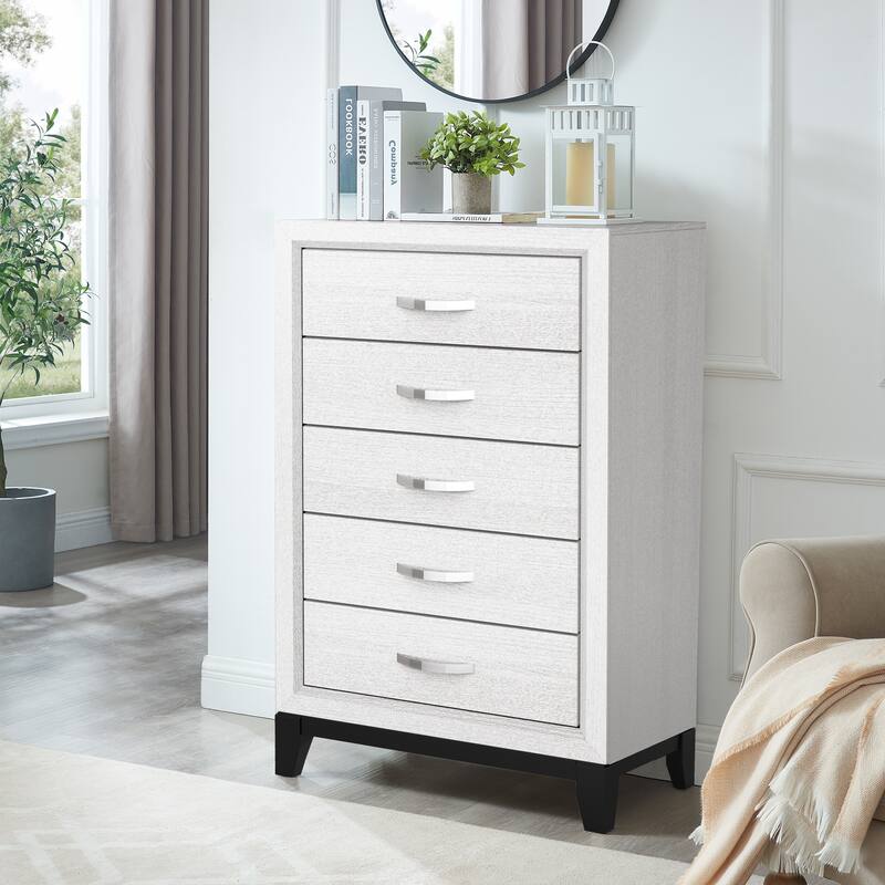 Modern Solid Wood Chest Drawers with 5-Drawer - N/A