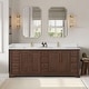 preview thumbnail 1 of 130, Tokyo Bath Vanity with Quartz Stone Top without Mirror 84in. - Dark Brown Oak