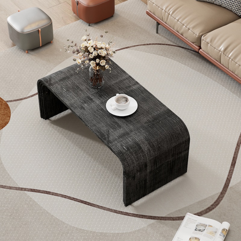 Minimalist Coffee Table with Curved Art Deco Design for Living Room or Dining Room(Natural Wood Wash)