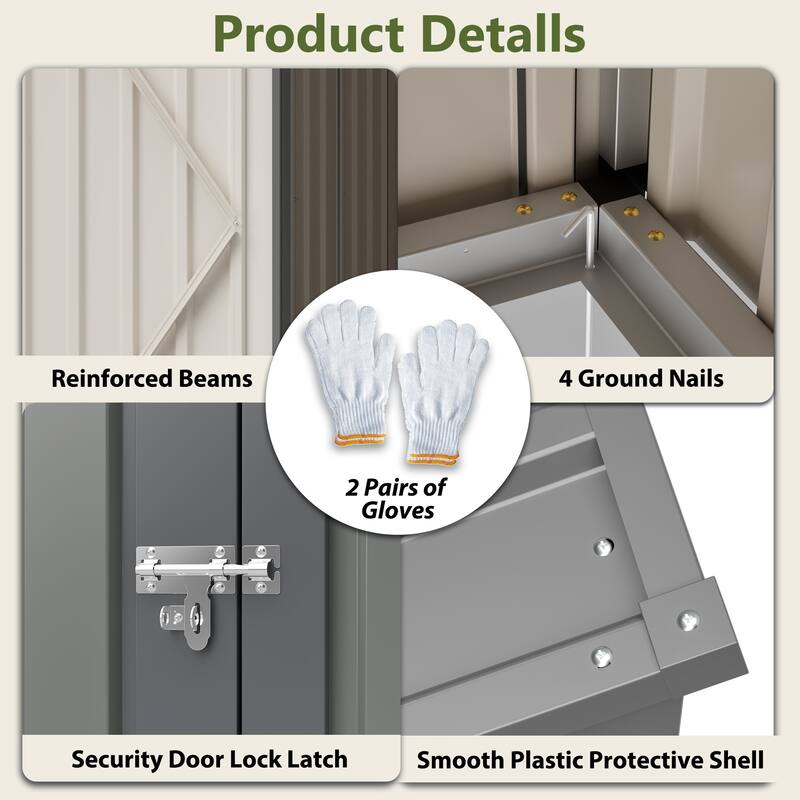 4x7 Foot Lean-To Shed, Heavy-Duty Steel Outdoor Storage for Garden Tools & Bicycles