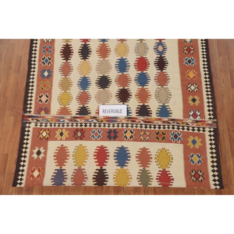 Geometric Kilim Qashqai Persian Vintage Rug Flatweave Beige Carpet - 5'9" x 8'5"