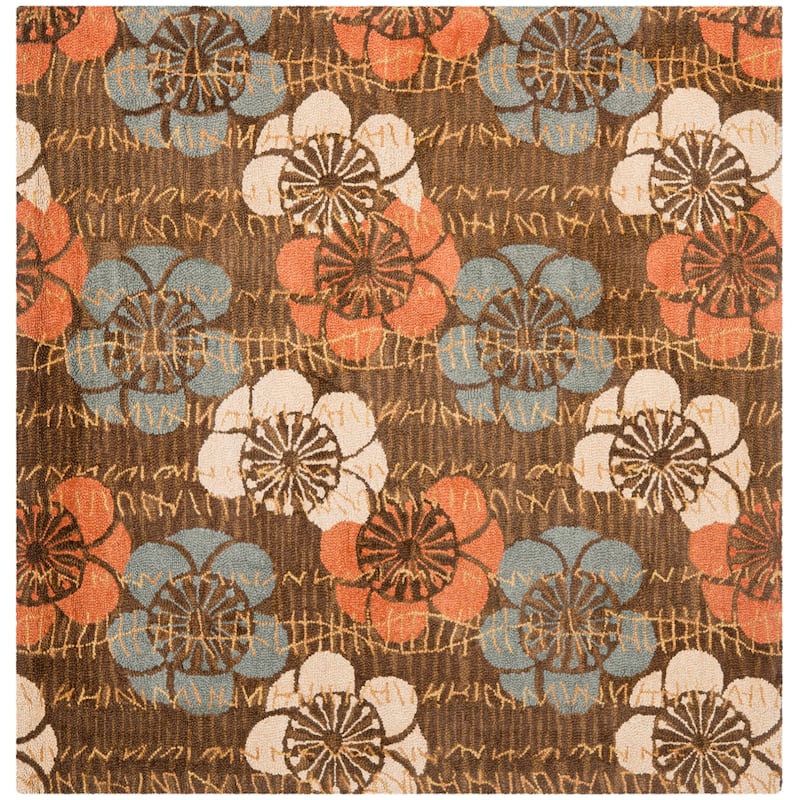 SAFAVIEH Handmade Blossom Gennadij Modern Floral Wool Rug - 6' Square - Brown/Multi