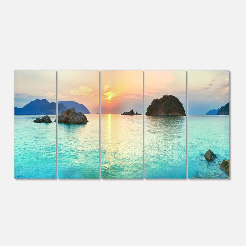 Designart 'Sunrise Panorama' Photography Metal Wall Art - 60 in. wide x 28 in. high - 5 Equal Panels