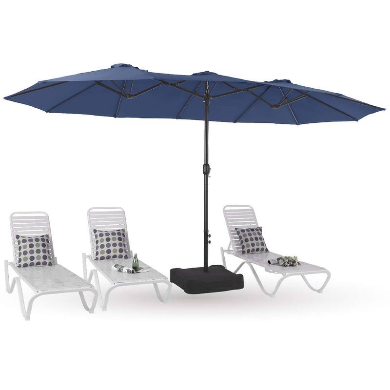 PHI VILLA 15-foot Rectangular Crank Outdoor Market Umbrella with Base Included - Navy- No Lights