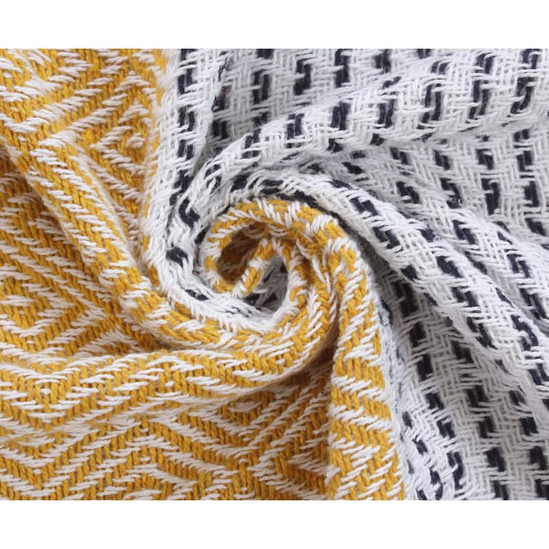Hand Woven Cotton Rustic Throw Blankets - All Season Comfort with Tassels (Set of 2, 50x60 inches)
