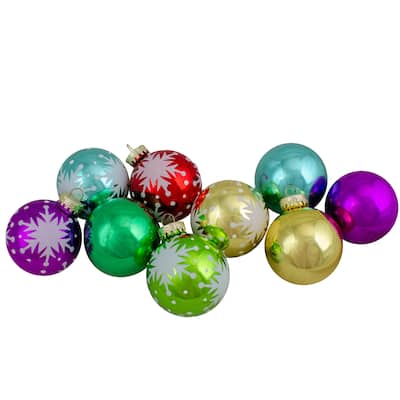 9 Assorted Glass Ball Hanging Christmas Ball Ornaments 2.25-Inch