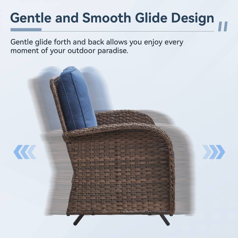 Gymojoy Outdoor Wicker Patio Furniture Loveseat Glider & Chair Set