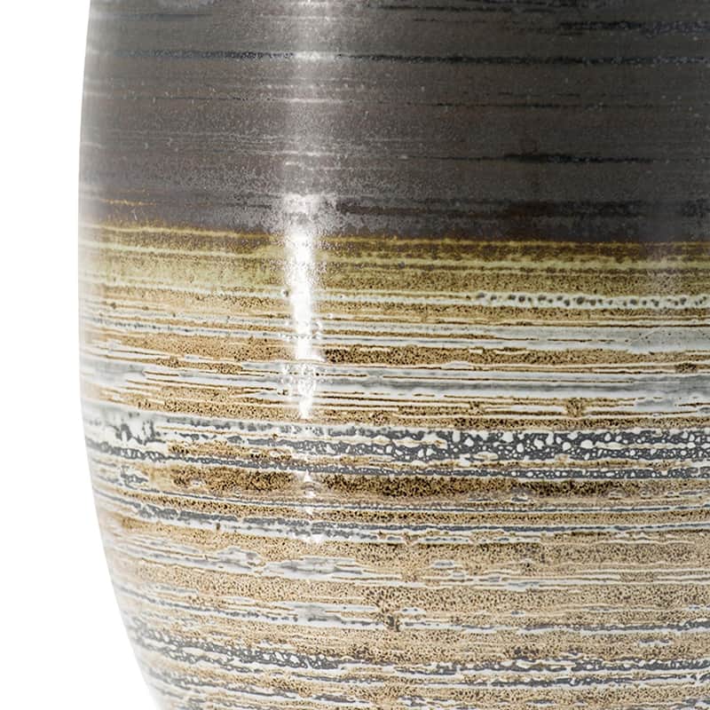 11" Brown And Bronze Striped Ceramic Round Table Vase - 7.30