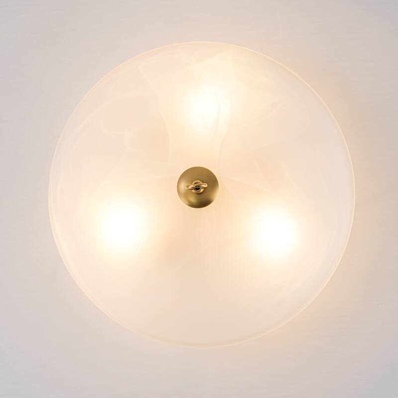 Modern Glam 3-Light Cloud Glass Dome Semi Flush Mount - Brass - 15.8" W × 9.5" H