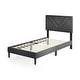 preview thumbnail 1 of 5, Gray Faux Linen Twin Platform Bed Tufted Headboard Sturdy Design