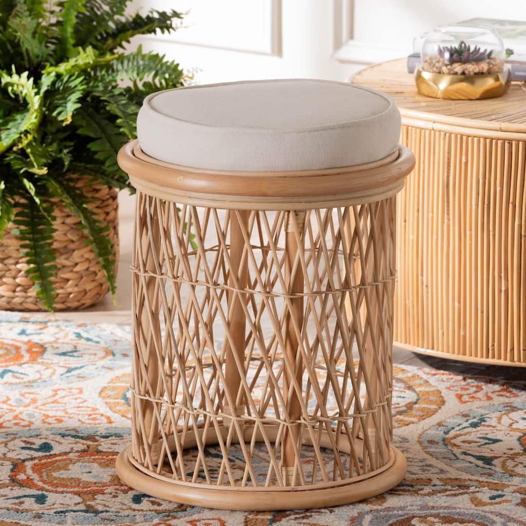 Junius Bohemian Natural Rattan Ottoman Footstool