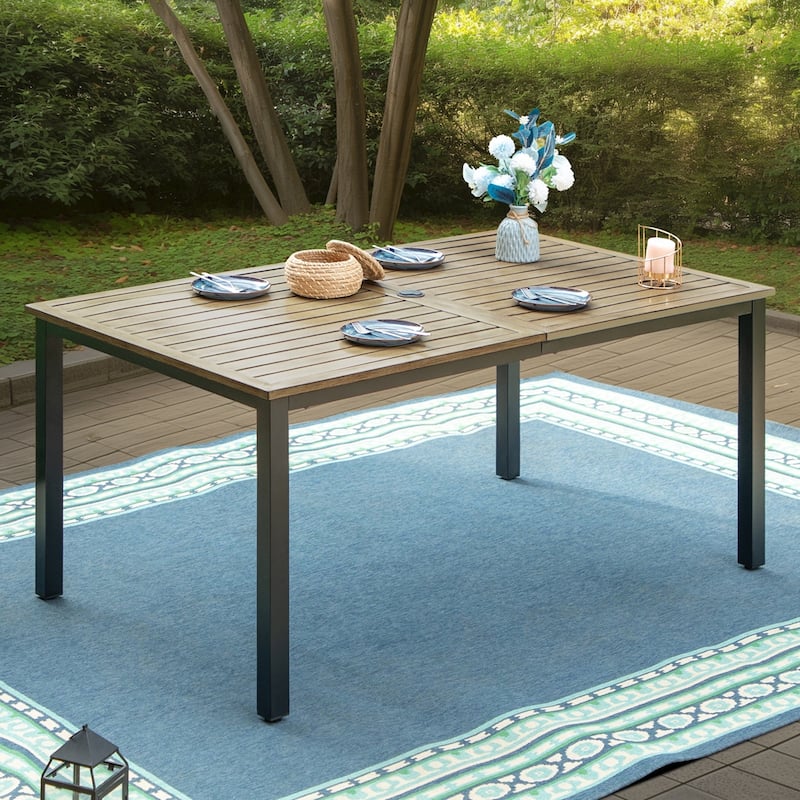 MAISON ARTS Outdoor/Indoor Rectangular Metal Teak-Color Dining Table - Brown