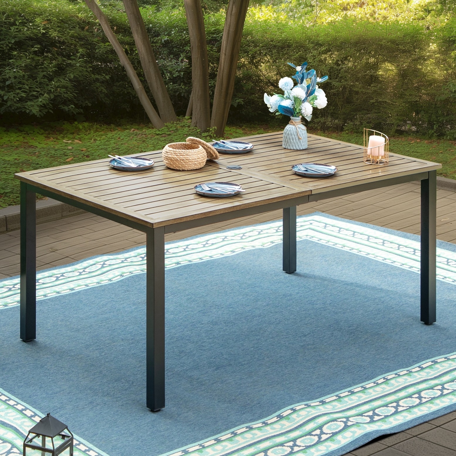 MAISON ARTS Outdoor/Indoor Rectangular Metal Teak-Color Dining Table