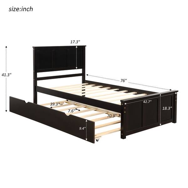 dimension image slide 0 of 2, Twin Platform Bed with Trundle, Efficient Space-Saving Design