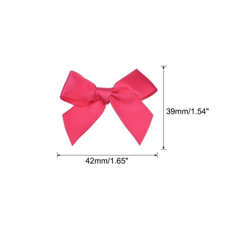 100Pcs Mini Ribbon Bow Mini Fabric Satin Ribbon Flower Bows - Rose Red