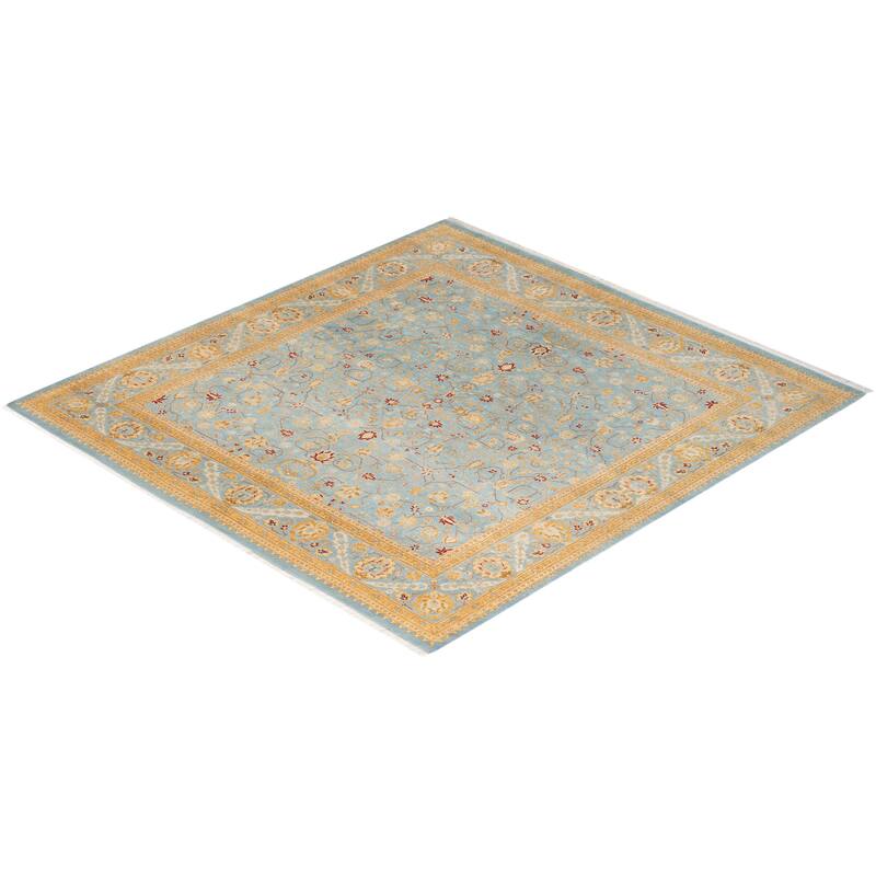 Overton Hand knotted Wool Traditional Oriental Light Blue Area Rug - 6' x 9'