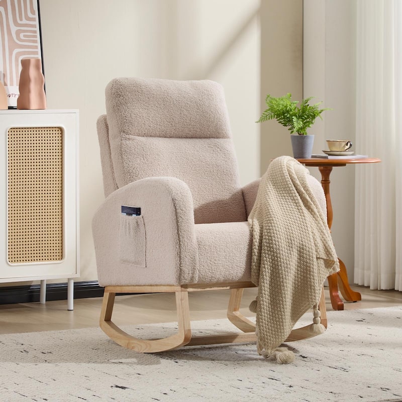 Solid Wood Modern Rocking Chair with High Back and Pocket - 29.5" D x 24.8" W x 40.9" H