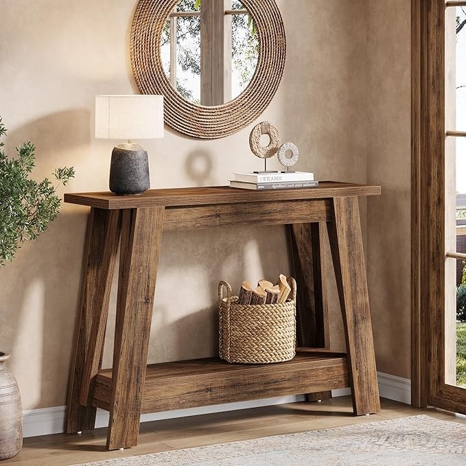 41.3" Small Entryway Console Table, 2-Tier Rustic Narrow Sofa Table for Foyer, Hallway, Entrance - 41.3" W x 11.8" D x 31.3" H