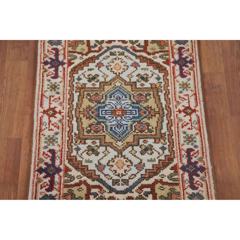 Geometric Blue Heriz Serapi Indian Accent Rug Hand-Knotted Wool Carpet - 2'0" x 3'0"