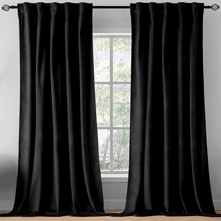 96" Long - 2 Piece Black Velvet Room Darkening Grommet Window Curtain Panel Set - 104" x 96"
