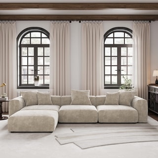 141.73 " Corduroy Large Reversible Modular Sectional Sofa L-Shape Couch with Otoman and Pillow - Bed Bath & Beyond - 39793888