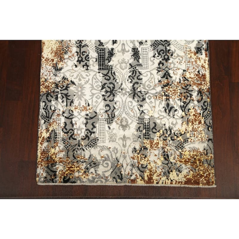 Modern Wool/ Silk Vegetable Dye Abstract Oriental Area Rug Handmade - 4'1" x 6'0"