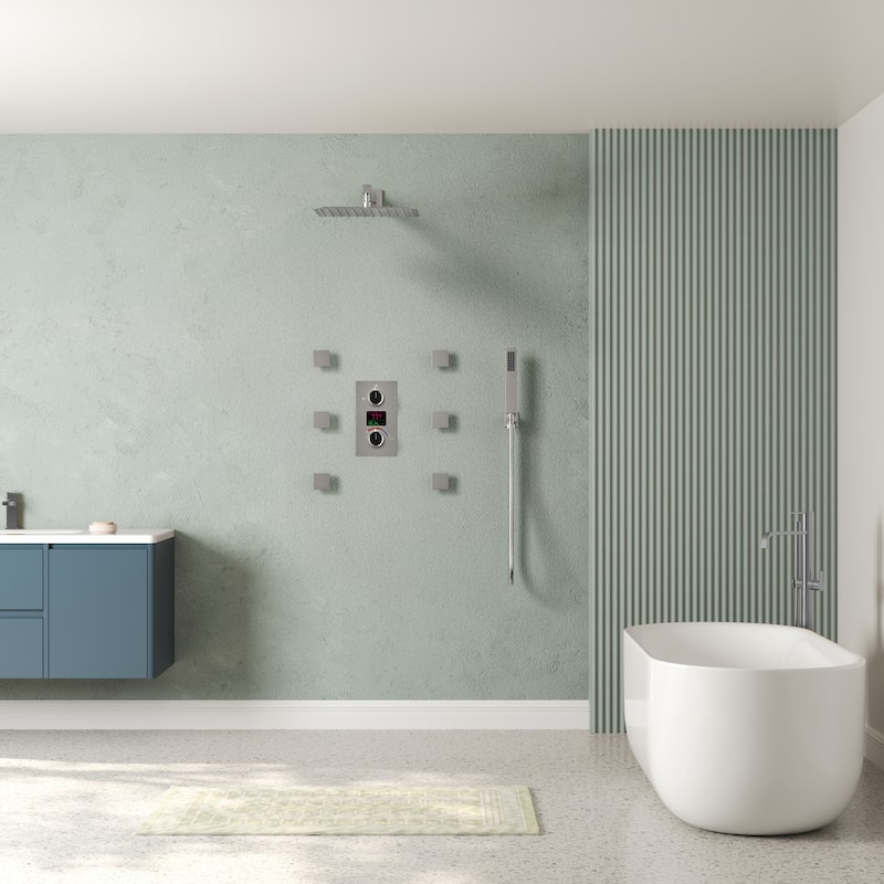 LCD Digital Display Shower System ,12" High-Pressure Rainfall Shower Head with Pressure-Balanced Valve