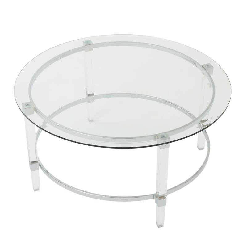 35.5" Modern Round Coffee Table with Translucent Design for Living Room