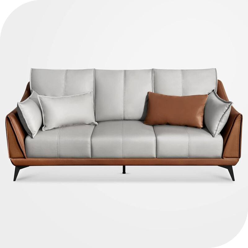 Modern Faux Leather 3-Seater Sofa with Black Legs - 83.46"