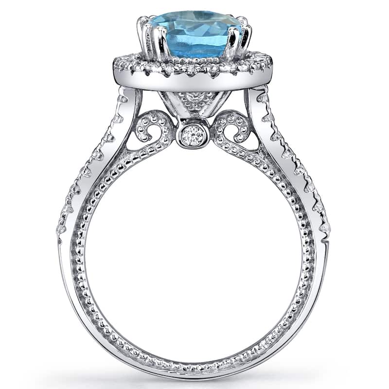 Oravo Sterling Silver 2 ct Swiss Blue Topaz Halo Ring