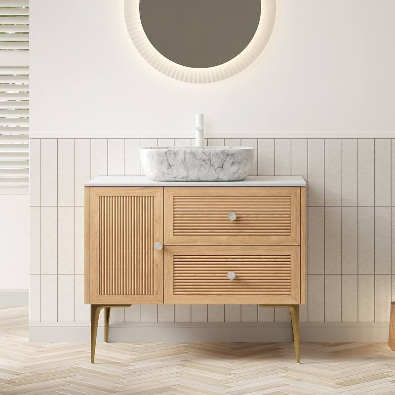 Freestanding Bathroom Vanity with Rectangular Ceramic Basin
